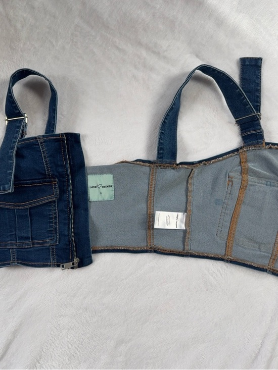 Denim Zip-Front Crop Vest Top Stretchy with Pockets and Adjustable Straps Small - Picture 3 of 7
